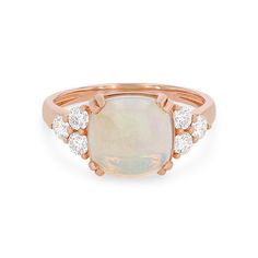 This ring features an exquisite 2.60 carat opal and clusters of round brilliant cut diamonds totaling 0.45 carats. Diamonds Direct, Jewelry Accessories Ideas, Royal Jewelry, Diamond Cluster Ring, Diamond Cluster, Round Brilliant Cut Diamond, Cluster Ring, Opal Rings, Brilliant Cut Diamond