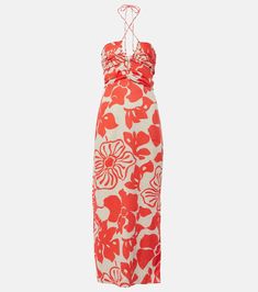 Tortugas floral linen maxi dress in red - Faithfull | Mytheresa Linen Midi Dress, Linen Maxi Dress, Faithfull The Brand, Cotton Midi Dress, Cotton Maxi, Maxi Dress Cotton, Mid Dresses, Blue Midi Dress, White Midi Dress