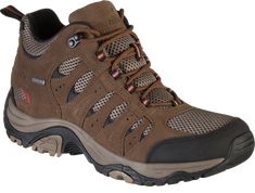 The perfect footwear choice for outdoor adventures in changing conditions, Ascend Lisco Mid Waterproof Hiking Boots for Men keep feet ventilated and comfortable. Suede-leather uppers with spacer mesh panels support feet in ventilated comfort and protect feet from trail-level hazards. Inside, moisture-wicking liners and 4MOST DRY-PLUS waterproof/breathable membranes keep feet dry and comfortable. Removable footbeds cushion every step, while the lightweight EVA midsoles absorb the shock from trave Waterproof Brown Walking Shoes, Brown Steel Toe Waterproof Boots For Sports, Durable Brown Work Boots, Breathable Brown Walking Boots, Brown Fade-resistant Work Boots For Walking, Durable Brown Waterproof Boots For Walking, Brown Gore-tex Walking Shoes For Outdoors, Brown Fade-resistant Waterproof Boots For Sports, Brown Waterproof Boots With Reinforced Toe For Sports