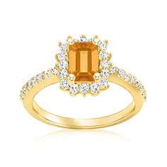 Ross-Simons - 1.00ct Citrine Ring, .48ct t. w. Diamonds in 14kt Yellow Gold. Size 9. Treat yourself to remarkable vibrancy and sparkle! Our glamorous ring features an ultra-sunny 1.00 carat emerald-cut citrine in a scintillating frame of .48 ct. t. w. round brilliant-cut diamonds. Finely crafted in polished 14kt yellow gold. 3/8" wide. Diamond and citrine ring. Citrine birthstones are the perfect gift for November birthdays. Citrine Birthstone, November Birthday, Citrine Ring, Round Brilliant Cut Diamond, Buy 1, Emerald Cut, Round Brilliant, Citrine, Sunnies