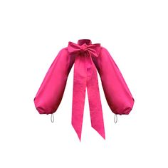 a pink bow tied to the back of a blouse