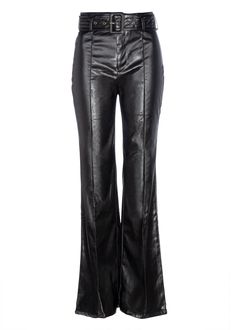 If you love the laid-back charm of bell bottoms you and these quintessential cool-girl faux leather flares are meant to be! The bell bottoms are made out of a black faux leather fabric that looks and feels as luxe as the real thing and will give your look plenty of attitude. The flare pants create a long, lean look while capturing that casually chic attitude of the '70s. With a high rise and dramatic flare, these stretchy bell bottom pants make your legs look a mile long with retro-inspired styl Leather Bell Bottoms, Wacky Fashion, Y2k Bottoms, Chic Attitude, Shaggy Jacket, Velvet Flare Pants, Casually Chic, Boot Cut Pants, Spike Bracelet