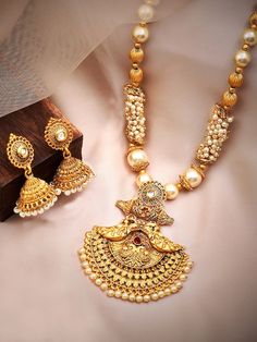 Women Gold-Plated Handcrafted Jewelry Set VitansEthnics Anarkali Lehenga, Wedding Jumpsuit, Jewelry Cleaning Solution, Studded Necklace, A Necklace, Dress Jewelry, Wedding Wear, Cleaning Jewelry, Necklace Length