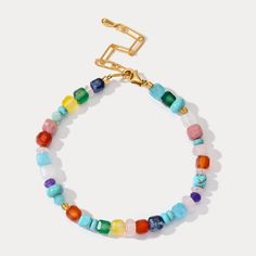 Add a pop of color to any outfit with our Colorful Seed Bead Bracelet. The vibrant pastel colors are refreshing and perfect for summer. Wear it to a party, beach, or music festival and and you'll be cheered up. This adorable bracelet is sure to make you stand out while receiving others' compliments. Find your perfect shade of color and embrace the calming energy of summer! DETAILS Plating: 18K Gold Materials: 18K Gold on Brass, Natural Stones Measurements: Length: 6.69"(17cm) + Extender: 1.57"(4 Spring Beach Bracelet With Colorful Beads, Casual Colorful Beaded Jewelry, Colorful Beaded Bracelets For Summer Gifts, Summer Gift Beaded Bracelets With Beaded Chain, Colorful Beaded Bracelets As Summer Gifts, Multicolor Beaded Bracelets For Summer, Summer Gift Beaded Chain Bracelets, Playful Turquoise Beaded Bracelets With Colorful Beads, Multicolor Bracelet Jewelry For Summer