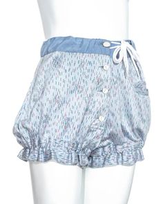 Vivienne Westwood "Mini Crini" blue printed button-down shorts, ss 1985 For Sale at 1stDibs | vivienne westwood shorts, mini crini 1985, vivienne westwood bloomers Blue Bottoms With Button Closure For Daywear, Casual Buttoned Shorts For Loungewear, Summer Loungewear Shorts With Buttons, Summer Loungewear Bottoms With Buttons, Summer Shorts With Buttons For Loungewear, Blue Bottoms With Buttons For Loungewear, Cotton Beach Shorts With Buttons, Beach Cotton Shorts With Buttons, Blue Pajama Shorts With Pockets For Spring