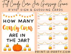 a candy corn halloween party game with the text how many candy corn are in the jar?