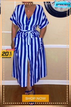 Striped Button Up Pocket Belted Dress Bandage Shirt, Style Bleu, Silhouette Shirt, V Neck Shirt, Dress Sleeve Styles, Puff Long Sleeves, Striped Shirt Dress, Neck Bodycon Dress, Casual Stripes