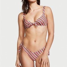 Super Cute Matching Bikini Set! Pink And Brown Stripes, Perfect For Summer. Both Pieces Are Nwt, Size L Pink Tankini, Cute Matching, Cute Bathing Suits, Pink And Brown, Cheeky Bikinis, Victoria Secret Swim, Pink Brown, Victoria's Secret Pink, Womens Swim