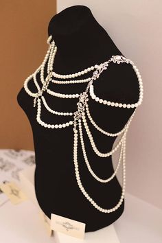 Wedding ShoulderPearl rhinestone necklace Body Silver Clavicle Chain Body Jewelry For Wedding, Elegant White Body Jewelry For Evening, Elegant Evening Pearl Body Chain, Elegant Pearl Chain Body Chain For Evening, Evening Backdrop Necklace With Pearl Chain, Party Pearl Drop Backdrop Necklace, Evening Backdrop Pearl Necklace, Elegant Silver Body Jewelry With Pearl Chain, Elegant Evening Backdrop Necklace With Pearl Chain