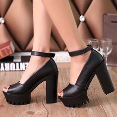 Peep Toe Ankle Strap Chunky Heels Summer Sandals on Luulla Casual Summer Sandals, Ankle Strap Chunky Heels, Wrap Shoes, Lady Shoes, Women Platform Shoes, Designer High Heels, Open Toe High Heels, Shoes High Heels, Cute Heels