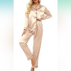 New! Long Pj Set Button-up Sleepwear For Pajama Party, Button-up Sleepwear With Pockets For Loungewear, Old Navy Christmas Pajamas, Plush Pajama Pants, Womens Flannel Pajamas, Satin Pajama Pants, Tan Silk, Christmas Pajama Pants, Pajama Bottoms Womens