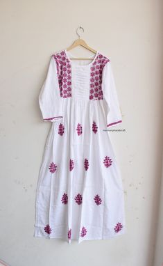 Welcome to HarmonyHandicraftCo,  HarmonyHandicraft is presenting beautiful cotton white dress with beautiful embroidery on it. Everything about this dress is so stylish and dreamy.  Fabric- Cotton  *MEASUREMENT (APPROX) Length-53 inches Chest - 38 inches Shoulder - 17 Inches Sleeves length - 20 inches Beautiful floral embroidery  dress. Easy to carry. Buy it for HOLIDAYS. Fall in love with our embroidery dresses that reflects elegance and simplicity. Our panel dresses are made with stitching tog Indian Style Dress, Cotton Embroidery Dress, Cotton White Dress, White Dress Long, Embroidery Dresses, Floral Embroidery Dress, White Embroidered Dress, Cotton Maxi Dress, White Cotton Dress