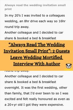 the wedding information card is shown with an orange and yellow stripe, which reads'always read