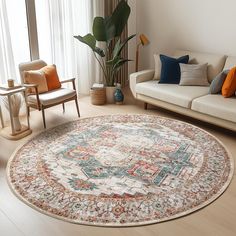 a living room filled with furniture and a large rug