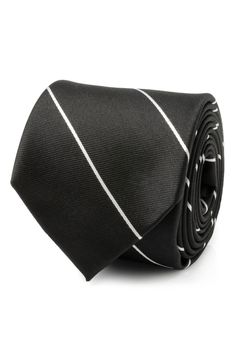 Slim, white stripes angled against inky-black silk distinguish a tie that looks smart in any formal setting. 3" width; 59" length 100% silk Dry clean Imported Classic Striped Suit And Tie Accessories For Business, Classic Striped Ties For Business, Classic Striped Tie For Black Tie Events, Classic Striped Tie For Black Tie Occasions, Classic Striped Ties For Black Tie Events, Classic Pinstripe Ties For Formal Occasions, Classic Pinstripe Formal Ties, Formal Striped Fitted Suit And Tie Accessories, Fitted Striped Ties For Black Tie Events