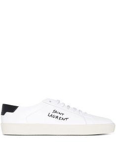 White leather Court Classic SL/06 low-top sneakers from SAINT LAURENT featuring logo patch to the side, round toe, front lace up fastening and contrasting heel counter. | Saint Laurent Court Classic SL/06 low-top sneakers Saint Laurent Court Classic, Superga Sneaker, Sneakers White, Logo Print, White Leather, Low Top, Patch Logo, Top Sneakers, Rubber Sole