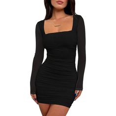 The Sexy Bodycon Dresses Is Very Soft, Mesh Sheer, High Stretchy, Breathable, Light The Party Mini Dress Feature Square Neck Design, Mesh Sheer Back And Sleeves, Slim Fitting, Back Zipper, Ruched Body Con Dress. The Semi Formal Dresses Is Perfect For Women And Teen Girls The Cute Short Dresses Is Suitable For Going Out, Club, Party, Date Night ,Neon Night Out, Clubwear, Graduation, Cocktail,Evening, Homecoming, Dinner, Beach, Birthday, Wedding, Home, Bbq, Shopping, Halloween, Vacation Black Dress Body Con, Fancy Dinner Dress Short, Semi Formal Night Outfit, Homecoming Dresses Short Sleeve, Black Teen Dress, Short Black Dress With Long Sleeves, Short Black Hoco Dress, Black Homecoming Dress Long Sleeve, Bodycon Mini Dress Night