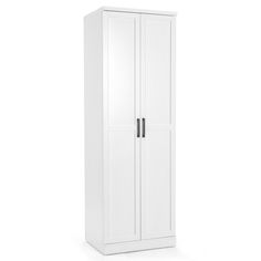 a tall white cabinet with two doors