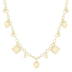 Dazzle your wardrobe with the chic Dane Necklace. A detailed, ornate vintage inspired chain worn perfectly on its own or in a necklace stack. 14kt Gold Plated 18" with 2.5" extender Elegant Gold Charm Necklaces With Vintage Charm, Elegant Gold-tone Charm Necklace With Vintage Charm, Elegant Gold-plated Vintage Charm Necklace, Elegant Medallion Necklace With Cable Chain, Elegant Jewelry With Vintage Charm And Oval Link, Elegant Vintage Charm Oval Link Jewelry, Elegant Gold-tone Medallion Necklace With Gold Chain, Vintage Charm Yellow Gold Necklaces, Elegant Brass Charm Necklaces With Chain