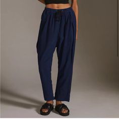 Comfy Versatile Harem Pants By Pilcro From Anthropologie. Nwt. Size Small But Meant To Fit Oversized. Relaxed High Waist Cotton Pants, High Waist Relaxed Cotton Pants, Casual Indigo Relaxed Fit Bottoms, Casual Relaxed Fit Indigo Bottoms, Casually Fitted Indigo Pants, Indigo Straight Leg Pants With Elastic Waistband, Casual Indigo Pants With Loosely Fitted Hips, Blue Harem Pants With Relaxed Fit And Straight Leg, Blue Relaxed Fit Straight Leg Harem Pants