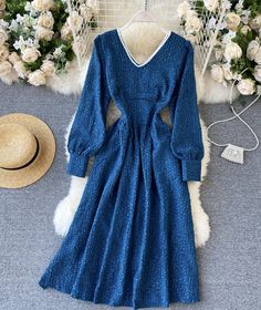 Blue v neck long sleeve dressFabric: blendedColor: blueSize(cm): S, M, LS length 109 sleeve length 58 bust 86 waist 70M length 110 sleeve length 59 bust 90 waist 74L length 111 sleeve Length 60 bust 94 waist 78 Chic Blue V-neck Midi Dress, Blue Maxi Length V-neck Party Dress, V-neck Long Sleeve Dress For Summer Evening, Chic Blue V-neck Dress, Blue Long Sleeve V-neck Dress For Spring, Chic Blue Long Sleeve V-neck Dress, Winter Evening Maxi Dress With V-neck, Spring Evening V-neck Long Sleeve Dress, Chic Blue V-neck Dress For Fall