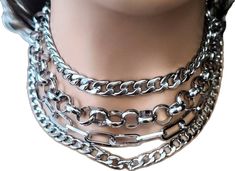 Trendy Silver Layered Necklace, Edgy Double Chain Metal Jewelry, Punk Style Metal Double Chain Necklace, Edgy Metal Jewelry With Double Chain, Trendy Layered Necklace With Chunky Chain, Trendy Chunky Chain Layered Necklace, Edgy Double Chain Link Jewelry, Edgy Double Chain Link Necklace, Punk Style Double Chain Link Jewelry