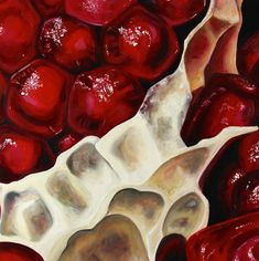 an oil painting of red fruit on display