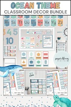 the ocean theme classroom decor bundle includes posters, numbers and other items to help students learn how