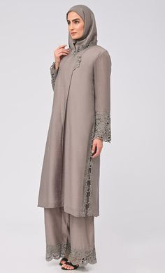 Organza designer loose palazzo kurta set. It is a detailed and intricate form of lace work on neck, sleeves and palazzo. It is a popular choice for special occasions, such as weddings and festivals. We will provide hijab matching with suit set Lace work detailing on V-neck and box pleate on front Fabric Details TOP Organza and white crepe lining Hijab 27 inch breadth and 70inch length Bottom Organza WASH: - First Time Dry Clean Notes:- Accessories are not included. Clean Notes, Kids Abaya, Palazzo Kurta, Mens Items, Kids Items, Kurta Set, Suit Set, Fabric Details, Womens Tunics