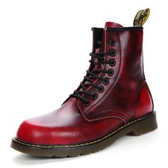 Color: Wine Red, Size: 36 Martin Shoes, Mens Motorcycle Boots, Combat Boots Style, High Top Boots, Ankle Boots Men, Winter Vintage, Safety Boots, Leather High Tops, Leather Boots Women