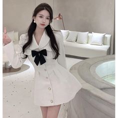 Brand Name: KWDSilhouette: A-LINEOrigin: CN(Origin)Season: Spring/AutumnNeckline: V-NeckSleeve Style: RegularDecoration: BowStyle: vintageDresses Length: Above Knee, MiniMaterial: CottonMaterial: PolyesterMaterial: AcetateAge: Ages 18-35 Years OldProfile Type: AModel Number: MJ674846Closure Type: Single BreastedSleeve Length(cm): FullType: RegularRelease Date: Autumn 2021Fabric Type: otherGender: WOMENMaterial Composition: Synthetic FiberWaistline: empirePattern Type: Solid White A-line Mini Dress With Bow, Fitted Winter Dress With Bow, Fitted Winter Dress With Bow Detail, White A-line Mini Dress For Winter, Office Lady Winter Dresses Mini Length, Office Lady Style Mini Dress For Winter, Office Lady Mini Dress For Winter, White Knee-length Dress For Fall, White Mini Dress For Fall Party