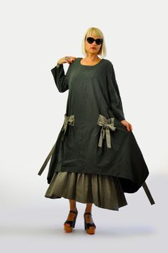 "Wool Dress, Winter Dress, Maxi Dress NEW COLLECTION 2016 Black dark green casual WOOL dress. Extravagant WOOL dress. Woman plus size dress. Extravagant loose dress. Comfortable maxi dress. Casual dress. Oversize long dress. Two Big pockets. Long sleeves. The Dress has full lining! Great choice for every day! Quality wool fabric. Fabric 100% Wool ➤ The style was originally designed and professionally constructed by me! Each item of my shop is specially packaged with a lot of concern ! Handmade i Winter Dress For Women, Wool Dress Winter, Winter Maxi Dress, Long Winter Dresses, Wool Maxi Dress, Dress Extravagant, Comfortable Maxi Dresses, Winter Maxi, Long Dress Plus Size