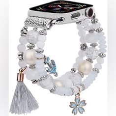 Bracelet Compatible For Apple Watch Band 40mm/38mm Women Girl Series 5/6/Se, Handmade Fashion Elastic Beaded With Silver Adapter Strap Compatible For Iwatch Series 4/3/2/1 38mm 40mm. Band Only (Ca) Apple Watch Bracelet Band, Charm Bracelets For Girls, Apple Watch Bands Fashion, Dope Jewelry Accessories, Apple Watch Bracelets, Beaded Strap, Wrist Jewelry, Apple Watch Accessories, Jewelry Accessories Ideas