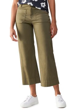 Keep it cool and casual in these stretch-kissed twill pants crafted in a cropped silhouette with wide legs and handy pockets. 27" inseam; 20" leg opening; 10 1/2" front rise Zip fly with button closure Front and back patch pockets 97% cotton, 3% spandex Machine wash, line dry Imported Crop Wide Leg Pants, Cropped Wide Leg Pants, Jumpsuit Jacket, Wide Leg Cropped Pants, The Marine, Twill Pants, High Rise Pants, Outerwear Sweater, Work Pants