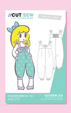 CUT/SEW Beginner Friendly Romper Sewing Pattern Sweater Sewing Pattern Free, Animations Character, Cosplay Sewing Patterns, Sewing Patterns Beginner, Babydoll Romper, Cosplay Sewing, Kawaii Shirt, Sewing Shirts, Kawaii Shirts