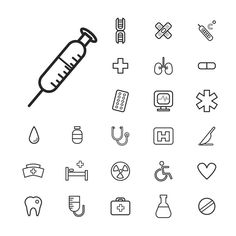 the medical icon set includes an iv, syosher and other medical related items