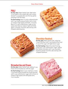 four different types of desserts are shown in this brochure for the bakery