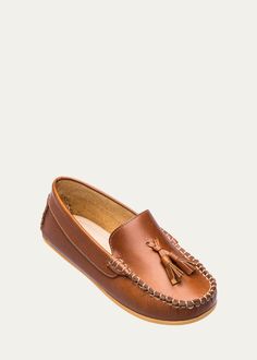 Elephantito Boy's Monaco Leather Loafers, Baby - Bergdorf Goodman Slip-on Boat Shoes With Rubber Sole And Closed Toe, Classic Leather Shoes With Soft Sole, Casual Brown Tassel Loafers With Flat Heel, Casual Brown Leather Tassel Loafers, Classic Leather Shoes With Soft Round Toe, Casual Flats With Leather Lining, Brown Casual Tassel Loafers With Almond Toe, Casual Leather Tassel Loafers With Leather Sole, Leather Moccasins With Soft Sole