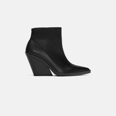 Zara Ankle Boot - Wedge Style Heel - Worn Maybe Once - Leather - Pointed Toe - Inside Zipper - No Imperfections Noticed - Size 38/7.5 Tags: Leather, Western, Cowboy, Cowgirl, Ankle Boot, Frye, Southern White Leather Ankle Boots, Black Motorcycle Boots, Zara Ankle Boots, Velvet Ankle Boots, Snakeskin Boots, Mesh Heels, Western Ankle Boots, Wedges Style, Socks And Heels