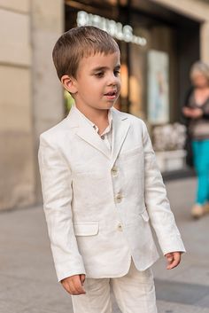 Boys linen suit summer formal wear kids linen outfit/ | Etsy  Via @forcutieskids   #firstholycommunion #linensuit #firstcommunionoutfit White Suit With Suit Collar For Spring, White Single-breasted Suit For Spring, White Summer Wedding Blazer, Summer Wedding White Blazer, Toddler Formal Outfit Boys, White Summer Formal Suit, Summer Wedding Linen Blazer, White Long Sleeve Summer Suits, White Tuxedo Suit For Spring