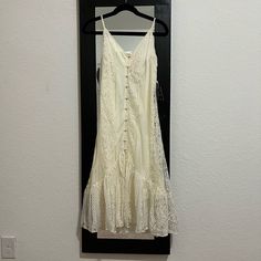 Nwt Size S Lace Cream Dress With Bow Tie On The Black. Light Weight And Effortlessly Cute. Contrast Lace Dress, Cream Midi Dress With Lace Trim For Day Out, Cream Buttoned Dress For Beach, Cream Sleeveless Dress With Button Closure, Dress With Bow Tie, Lace Sundress, Impulse Control, Lace Button, Lace Slip Dress