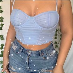 Nwt Baby Blue Corset Crop Top In Size Small. This Color Is Beautiful And Fits Amazing Just Never Had A Chance To Wear It And Willing To Sell:) Blue Tube Top With Built-in Bra For Summer, Blue Crop Top With Built-in Bra And Spaghetti Straps, Boned Bodice Crop Top With Spaghetti Straps For Summer, Summer Fitted Bra-friendly Corset, Summer Corset With Bra Friendly Spaghetti Straps, Summer Corset With Spaghetti Straps And Bra-friendly Design, Fitted Cropped Tube Top, Trendy Fitted Bra-friendly Tube Top, Trendy Blue Spaghetti Strap Crop Top