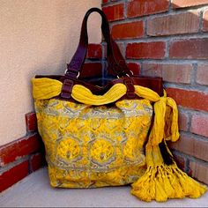 Nwot Never Used Beautiful Bag 15” X 12” X 9” Small Ink Pen Mark Inside Pocket Designer Shoulder Bag With Leather Handles In Yellow, Designer Yellow Shoulder Bag With Leather Handles, Luxury Yellow Shopping Bag, Yellow Satchel Shoulder Bag, Luxury Yellow Tote Bag, Yellow Bohemian Satchel Shoulder Bag, Bohemian Yellow Satchel Shoulder Bag, Yellow Bohemian Shoulder Bag For Shopping, Bohemian Yellow Bags For Shopping