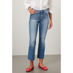 Blue denim (93% Cotton, 6% Elastrell-P, 1% Elastane). Jeans. Front button fly closure. 27" inseam. 10% rise. Imported. High Rise Bootcut Jeans, Rent The Runway, Closet Designs, Bootcut Jeans, Blue Denim, High Rise, Fashion Design, Blue