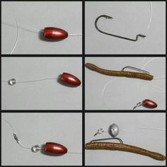 several pictures of different types of fishing lures and hooks, including one with a fish hook