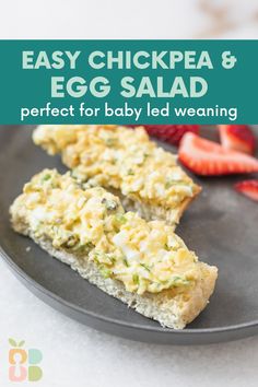 easy chickpea and egg salad for baby led weaning with text overlay