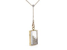 Featuring brown and yellow loose diamonds encased in a rectangular pendant, suspended from a lariat style bead chain, accented by a single bezel set old European cut diamond, in 18k gold with two lobster clasps. The retail price was $16,500.