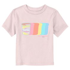 Welcome to the world of Play-Doh! Little ones can now unleash their creativity while wearing this fun officially licensed Play-Doh Live Colorfully Graphic T-Shirt! Let your child's artistic abilities shine and celebrate everyone's favorite brand with this unique tee featuring the iconic Play-Doh container alongside multicolored silhouettes, and the phrase: "Live Colorfully" printed in pink lettering below. Whether they love to play or explore, these colorful Play-Doh designs will be the perfect Screen Print Short Sleeve T-shirt For Playtime, Multicolor Graphic Tee For Playtime, Multicolor Short Sleeve T-shirt For Playtime, Pink Pre-shrunk T-shirt For Playtime, Pink Graphic Tee For Playtime, Playful Graphic Design Short Sleeve T-shirt, Toddler Play, Sleeve Packaging, Floral Logo