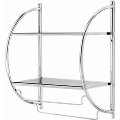 a chrome shelf with two shelves on each side