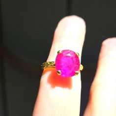 This Is A New Stunning Pink Ruby From Mozambique. This Beautiful Stone Is A Huge 5karats Set In A Solid 925 Sterling Silver Dipped In 24k Gold Not Plated! This Gold Stays Put! This Is A Gorgeous Bright Pink Stone That I've Set In My Signature Vine Wreath Style Band. This Is A Perfect Ring For An Engagement. Please Ask Questions And Make An Offer. I Can't Say Yes If You Don't Ask! Pink Ruby Ring With Diamond Accents, Pink Ruby Ring With Accent Stones For Wedding, Elegant Pink Ruby Ring With Diamond Cut, Oval Pink Gold Ruby Ring For Wedding, Pink Ruby Ring With Center Stone For Wedding, Pink Gold Ruby Ring For Wedding, Pink Ruby Wedding Ring With Center Stone, Formal Pink Ruby Ring, Wedding Pink Gold Ruby Ring